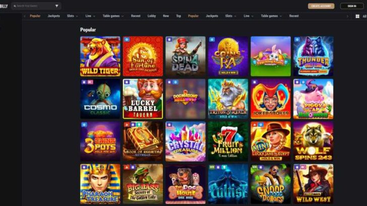 king-billy-casino-popular-games-lobby