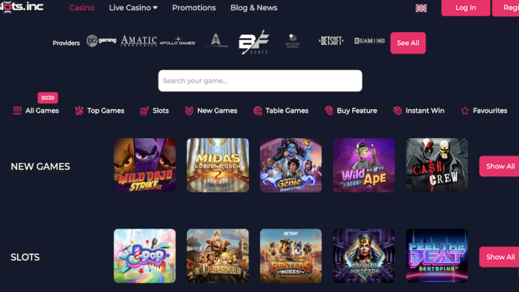 Review about Slots.inc Casino Game Selection